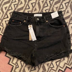 TOPSHOP A-line high waist denim shorts in black